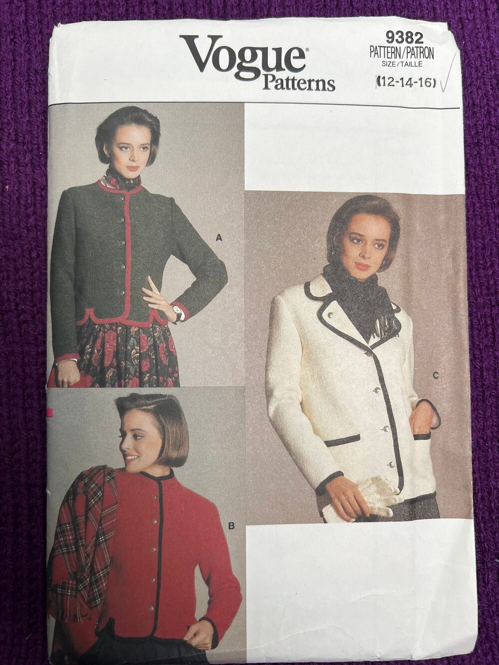 Vogue Pattern 9382 blazer jacket size 12 14 16
